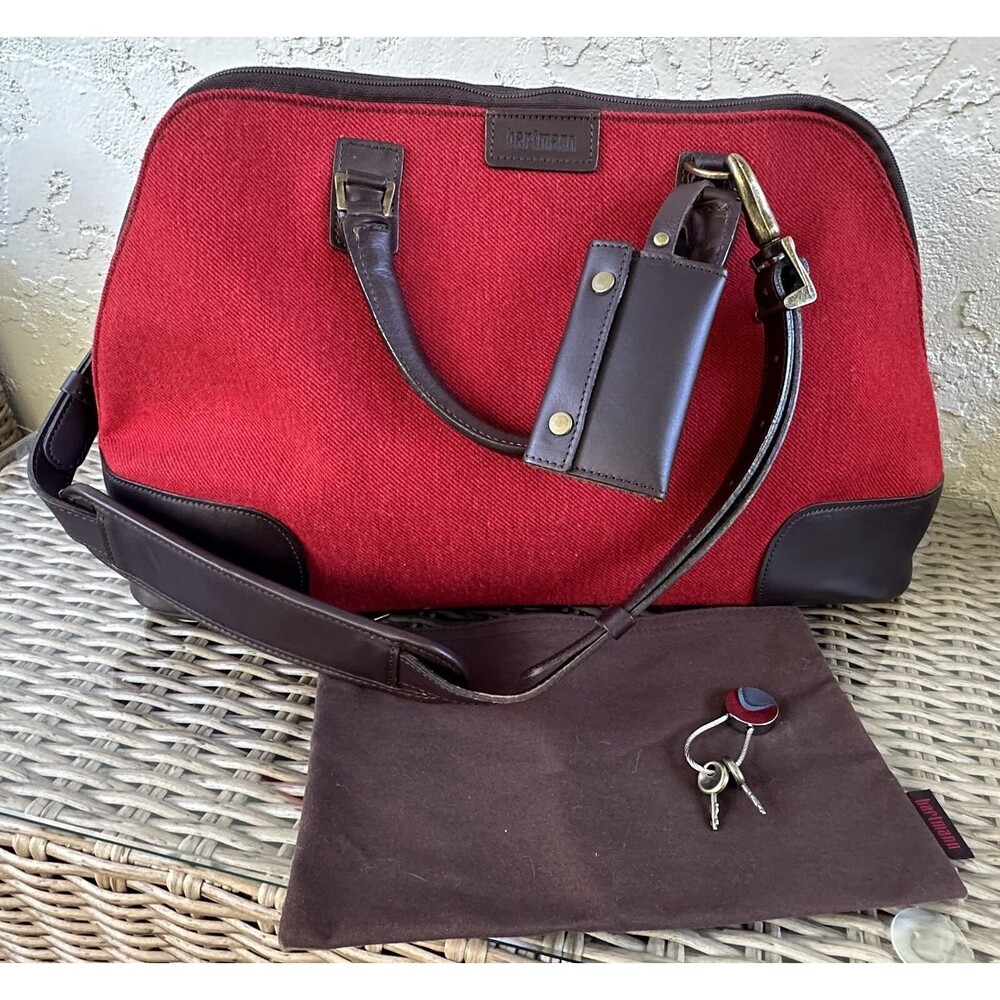 Vintage Hartmann Red Tweed and Brown Leather Weekend Cabin Carry On Bag 19”